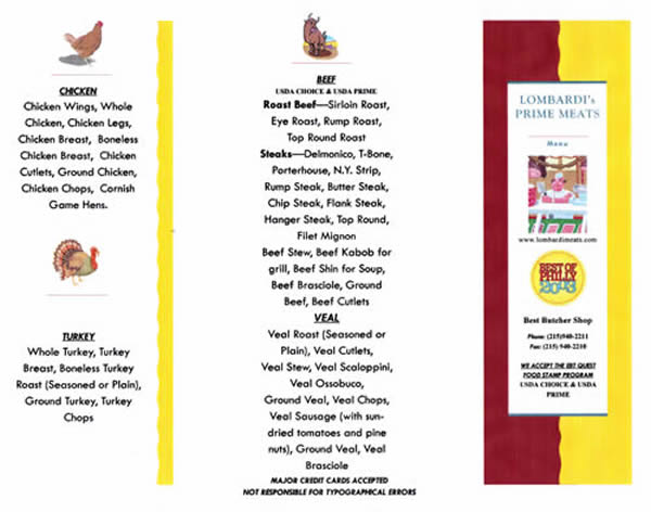 Lombardi's Prime Meats Menu